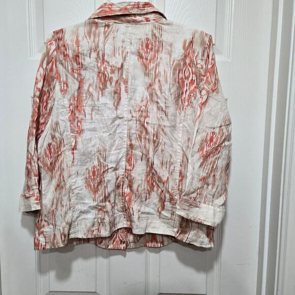 Chico’s Linen Blend Jacket Size 2 Large Peach Coral Abstract Print - Picture 6 of 10